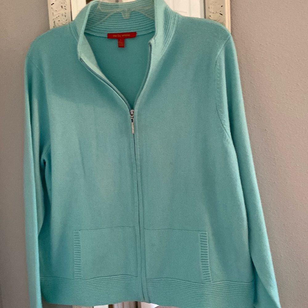 Turquoise zip up sweater $12 size L